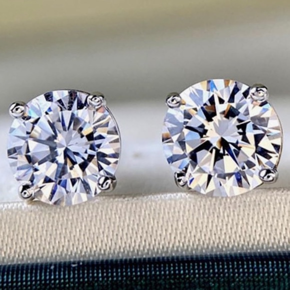 Certified ~Genuine 6 Carat Diamond 18k White Gold Stud Earrings ~ Unisex Studs